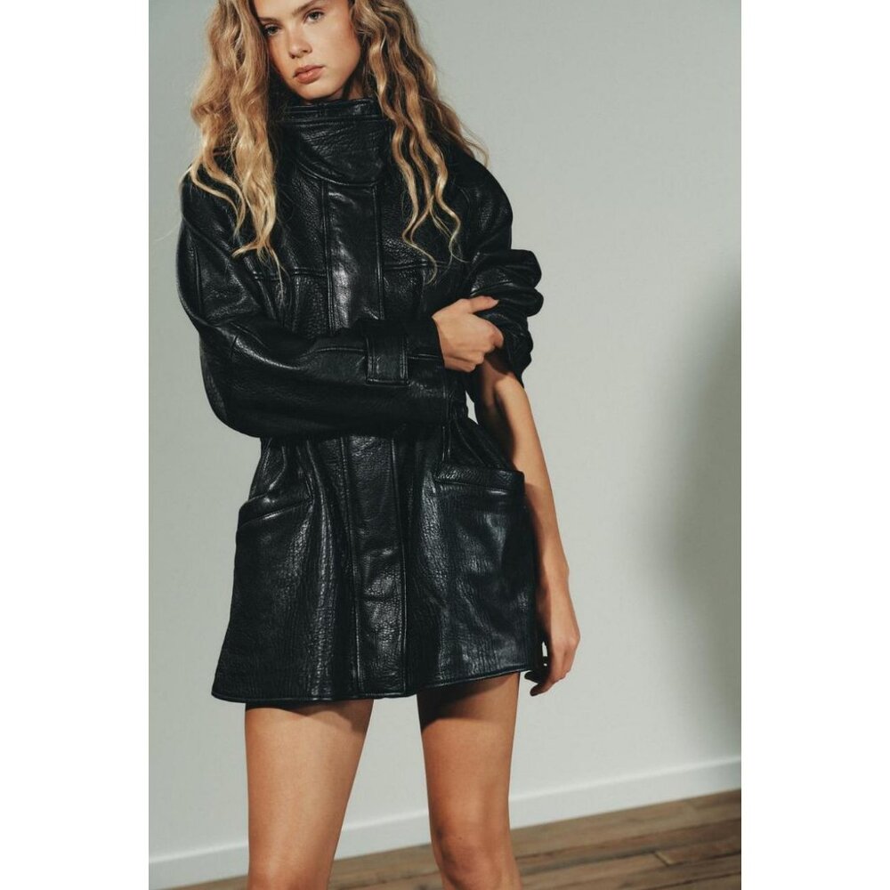 ZARA LEATHER JACKET WITH ADJUSTABLE WAIST - Picture 3 of 11
